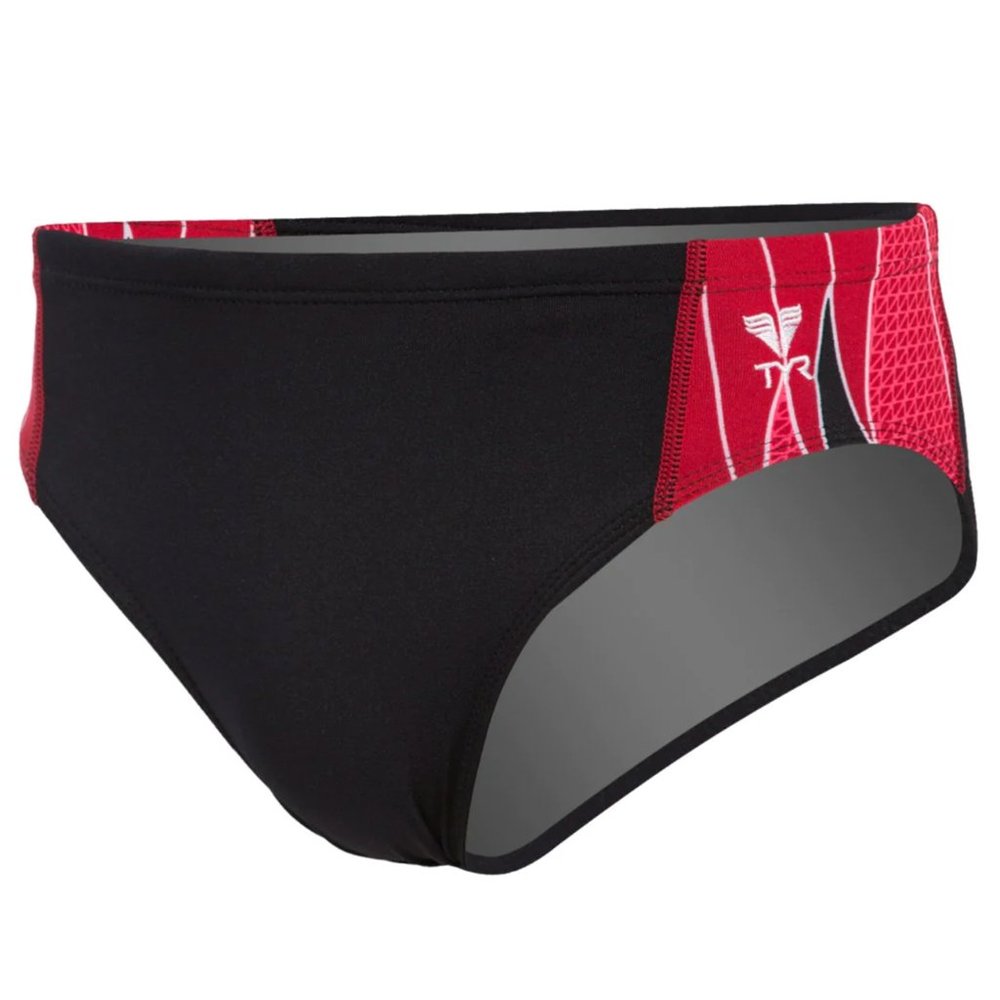 BNWT TYR Phoenix Splice Racer Brief Swimsuit Black/Red - Black/Red / 24